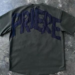 Customize Heavy Tshirt <b>Patchwork</b> Graphic Distressed Oversized Vintage Cotton Boxy Tee T <b>Shirt</b> Embroidered Patch T-<b>shirt</b> Men - Product Image 2