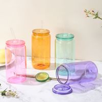 Ensemble de 6 verres transparents classiques de 16 oz en forme de canette de soda, vin ou bière, avec couvercles en bambou et pailles, pour les fêtes
