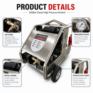 Nettoyeurs haute pression <span class=keywords><strong>diesel</strong></span> SS304 500 bars 7250 PSI 22 kW sur roues pour le détartrage des canalisations - Product Image 4