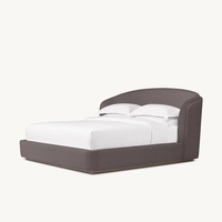 Lit à dossoir élégant et moderne en bouclette couleur avoine avec tête de lit cintrée et base en bois foncé pour chambre à coucher, idéal pour l'aménagement intérieur, personnalisable OEM