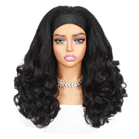 Perruque Bandeau Bouclée Africaine Longue en Cheveux Synthétiques Classique Élastique Volumineuse Ondulée Profonde Sans Colle