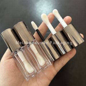 หลอดลิปกลอสทรงเหลี่ยม 8 มล. พร้อมฝาปิดทรงกลมสีเทาเมทัลลิก บรรจุภัณฑ์ลิปกลอสเปล่า หัวแปรงขนาดใหญ่ รับผลิตโลโก้แบรนด์ส่วนตัว ขวดเครื่องสำอาง - Product Image 6