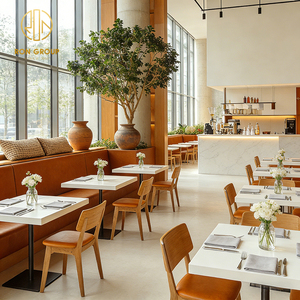 Banquette en cuir courbée orange de style nordique <span class=keywords><strong>moderne</strong></span>, table carrée en pierre frittée avec chaise en bois, mobilier de café et de restaurant - Product Image 5