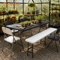 Table pliante en plastique durable et portable, design en rotin noir, table pliante pour extérieur et jardin
