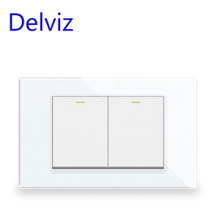 Delviz 120mm * 72mm Tinh thể thủy tinh chúng tôi BR bảng chuyển đổi, AC 110V ~ 250V 16A điều khiển điện, <span class=keywords><strong>2</strong></span> gang <span class=keywords><strong>2</strong></span> cách đẩy nút Tường Đèn chuyển đổi - Product Image 1