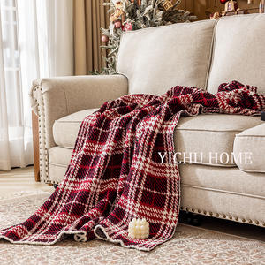 Couverture Raschel en polaire <span class=keywords><strong>rouge</strong></span> française <span class=keywords><strong>de</strong></span> haute qualité motif géométrique Plaid Design pour bureau <span class=keywords><strong>sieste</strong></span> châle utilisation décorative <span class=keywords><strong>de</strong></span> noël pour - Product Image 3