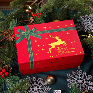 Kotak Kemasan Kue Kering Kertas Kaku Kapasitas Besar Bentuk Persegi Panjang dengan Lonceng Kecil dan Pita untuk Hadiah Natal - Product Image 4