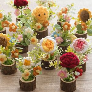 Factory Custom Handmade 13-21cm Simulation Flowers Potted <b>Plant</b> Knitted Decoration Smiling Sunflower Crochet Toys - Product Image 1