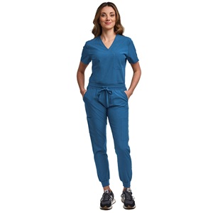 Light <b>Blue</b> <b>Scrub</b> Uniform Set Women V Neck Top Drawstring Pants Medical Workwear Hospital Uniforms - Product Image 4