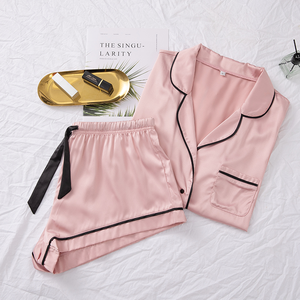 Fabricante Personalizado Luxo Casual Conjunto Pijama de Verão das Mulheres Cetim Manga Curta Noite Sleepwear Térmico para Mulheres e Meninas - Product Image 2