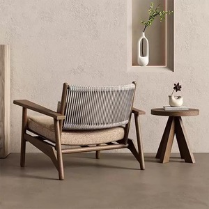 Fauteuil individuel d'extérieur en corde tressée Wabi Sabi personnalisé, chaise longue de patio en bois massif imperméable et anticorrosion - Product Image 2