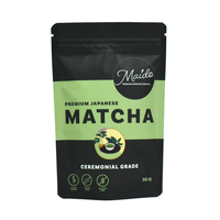 Sachet de Matcha Japonais de Qualité Cérémoniale, Emballage de Thé Bio Premium Noir Mat, Refermable, Sans Gluten, avec Fermeture Éclair