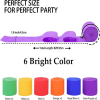 Ruban en papier crépon arc-en-ciel, lot de 6 pièces, haute qualité, respectueux de l'environnement, pour mariage, anniversaire, bricolage, décoration de la maison