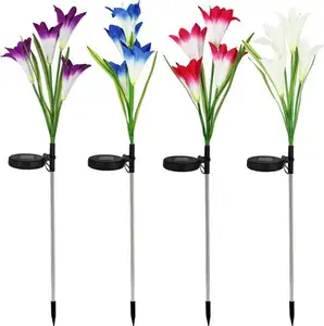 Howlighting Led Multi-color Landscape Lamp Outdoor Artificial Lily Flower Light Solar Garden Lights For Patio Lawn