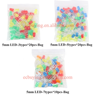 Kit électronique de diodes électroluminescentes LED rondes F3 F5 3mm 5mm, assortiment de kits pour projets DIY