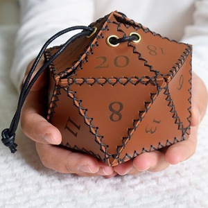 Kotak penyimpanan dadu kulit heksagonal jahitan tangan casing dadu banyak sisi dompet koin Frawstring dadu permainan - Product Image 4