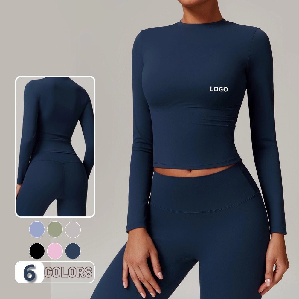 Hot Sale Gym Wear Long Sleeve Casual Women's Round Neck Custom Logo Yoga Top T-Shirt Running Fitness Slim Fit T Shirt
