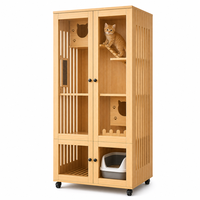Villa pour chat en bois d'intérieur avec bac à litière, meuble pour chat à plusieurs niveaux, meuble pour chat sur roulettes
