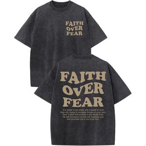 T-shirt chrétien FOXA Faith Over Fear en coton délavé à l'acide, manches courtes, pour homme, avec motif graphique et verset biblique religieux - Product Image 1