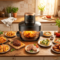 Friteuse à air portable en verre 6L+4L à commande numérique moderne 1800W intelligente avec grill, 10 menus prédéfinis, sans PFAS, sans huile, cuisson rapide
