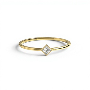 Trendy 18K Gold Plated Princess Cut Diamond <b>Ring</b> for Women Bezel Set <b>Ring</b> <b>Dainty</b> Stackable Band Anniversary Gift for Women - Product Image 1