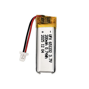 סוללת ליתיום יון פולימר נטענת <span class=keywords><strong>3</strong></span>.<span class=keywords><strong>7V</strong></span> <span class=keywords><strong>200mah</strong></span> דגם UFX 651232 לאוזניות - Product Image 1