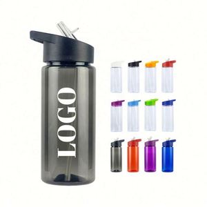 Bouteilles d'eau de sport en plastique Tritan personnalisées avec logo, 500 ml/700 ml, avec poignée portable, paille rabattable et couvercle anti-fuite, sans BPA, vente en gros - Product Image 1