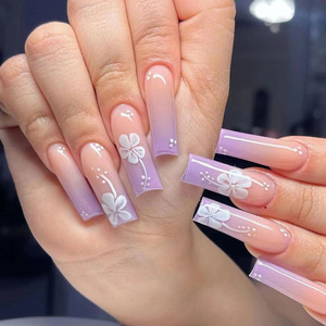 Uñas postizas de lujo de acrílico de alta calidad, estilo morado, 24 piezas, con punta francesa, para venta al por mayor, marca privada - Product Image 1