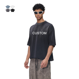 T-shirt vintage délavé uni à manches courtes, coupe ample unisexe en coton peigné respirant pour homme - Product Image 1