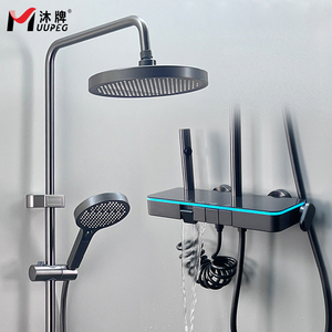 Ensemble <span class=keywords><strong>de</strong></span> panneau <span class=keywords><strong>de</strong></span> <span class=keywords><strong>douche</strong></span> moderne en laiton, finition chromée, montage mural, poignée unique, commande thermostatique coulissante, surface polie, douce - Product Image 1