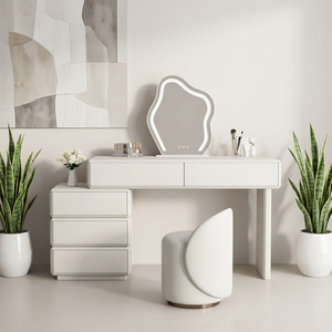 Table de toilette moderne européenne en bois massif, réglable, écologique, multifonctionnelle, avec 5 tiroirs et miroir éclairé, directement de l'usine - Product Image 4
