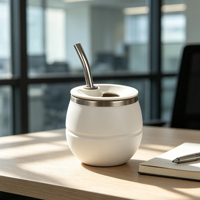 Carafe à maté traditionnelle moderne 200 ml, tasse à maté isotherme en acier inoxydable avec bombilla et couvercle de remplissage sans ouverture pour l'eau