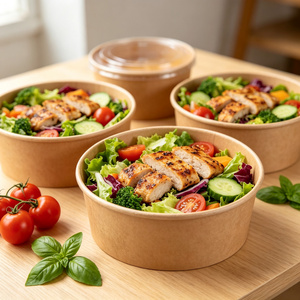 Disposable <b>Bowls</b> <b>Lids</b> Bulk UV Coated Craft Paper <b>Microwave</b> Safe Eco-Friendly Hot/Cold Salad Vegetables Meat Commercial Snack - Product Image 4