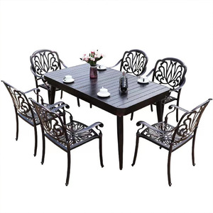 Outdoor Garden Set Cast <b>Aluminum</b> <b>Table</b> And Chairs 6 Seater Traditional Style Weather Resistant Patio Furniture - Product Image 1