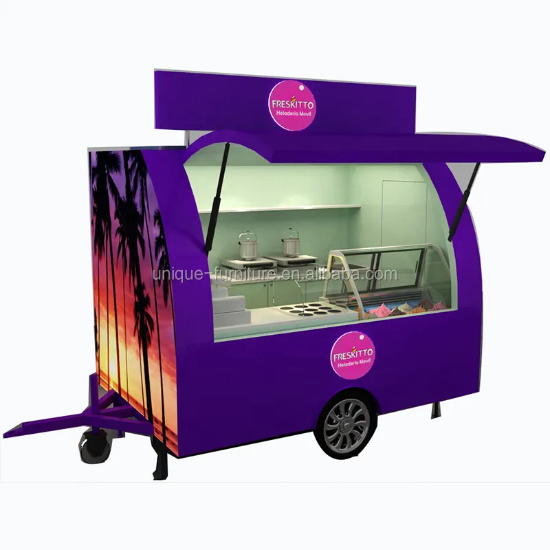 Nieuwe Ontwerp Outdoor Mobiele Consession Stand Met Rvs/Retail Ijs Winkelwagen & Yoghurt Vitrine Voedsel Kiosk voor Verkoop