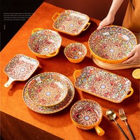 Restaurant Cuisine Vintage Porcelaine Ustensiles Dîner Ensemble Couverts Motif De Luxe En Céramique Bol Assiette Ensembles De Vaisselle