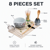 Ensemble de bols à thé matcha à fleurs au design moderne fait main, bol en céramique esthétique et écologique avec emballage en silicone dans une boîte