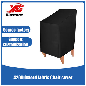 <span class=keywords><strong>Housse</strong></span> <span class=keywords><strong>de</strong></span> chaise <span class=keywords><strong>de</strong></span> <span class=keywords><strong>jardin</strong></span> empilable en tissu Oxford 420D, écologique, imperméable, coupe-vent, anti-poussière, résistante à la décoloration, avec cordons <span class=keywords><strong>de</strong></span> serrage et boutons-pression - Product Image 1