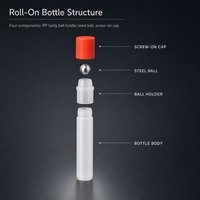 Flacon roll-on mince de 10 ml en plastique PP avec bille roulante en acier de 15 mm de diamètre et 113 mm de hauteur, flacon cosmétique pour huile essentielle et parfum