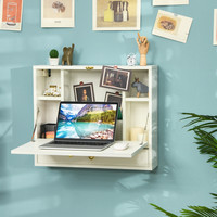 Bureau mural pliable pour ordinateur portable, rangement dissimulé avec tiroir, plusieurs compartiments de rangement, bureau d'ordinateur
