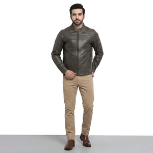 Finer Threads High Quality Trendy <b>Long</b> Sleeve <b>Men's</b> Genuine Leather <b>Jacket</b> Crew Neck Vintage Winter High Street Style Factory - Product Image 1