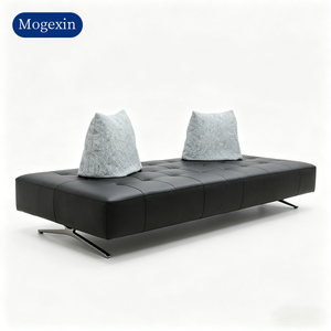 Modern Black PU Leather Two Seat <b>Bench</b> Sofa Tufted Daybed <b>Metal</b> Base Sponge Filled Durable Eco-Friendly for Living Room Lobby - Product Image 4