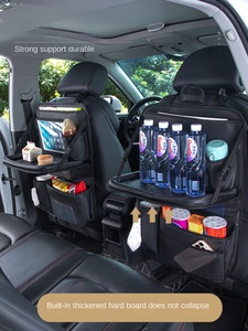 Organisateur de siège arrière de voiture suspendu avec tablette de rangement et boîte à accessoires – Tissu <span class=keywords><strong>Oxford</strong></span> et motif cuir - Product Image 2