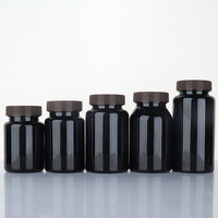 Flacon à pilules en PET noir, bouchon à vis rond, conteneur en plastique pour capsules, emballage pour médicaments