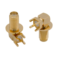 Conector RF SMA-KWE Hembra de Ángulo Recto, Conector SMA de 90 Grados con Montaje de Borde de Brida, 0-6GHz, Latón Chapado en Oro para Montaje en PCB