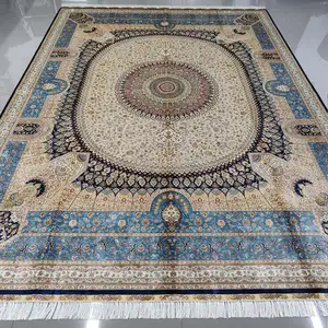 9x12 Large Handmade Qum Design Hand-knotted Traditional Camel Classical Silk Rugs Persian for Villa