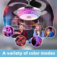 Ventilateurs de plafond en cristal avec lumières RGB, contrôle par télécommande/application, montage encastré, 3 CCT, lumières blanches à intensité variable + lecteur de musique, 6 vitesses, 42 pouces