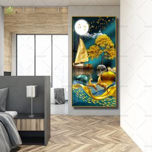 Oasis Iridiscente: Arte Mural de Porcelana de Cristal Fino, Ambiente de Lujo para Sala de Estar, Cuadros Colgantes con Luces LED - Product Image 3