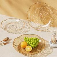 Plateau à fruits de qualité supérieure, bord doré, motif floral glacé, plastique transparent, modèle 2, salon, plateau haut