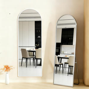 A Contemporary <b>Framed</b> Full-Length 180cm Freestanding <b>Arched</b> Makeup Mirror with Soft LightingLuxurious Dressing Room Essential - Product Image 1